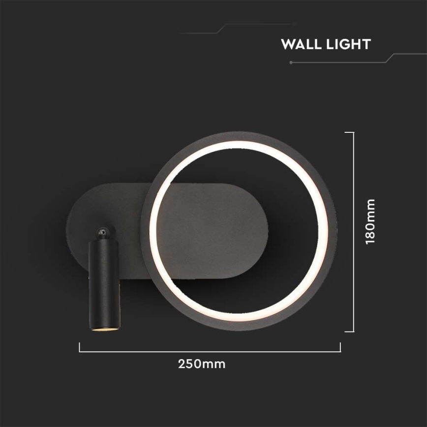 LED væglampe LED/14W/230V 3000K sort