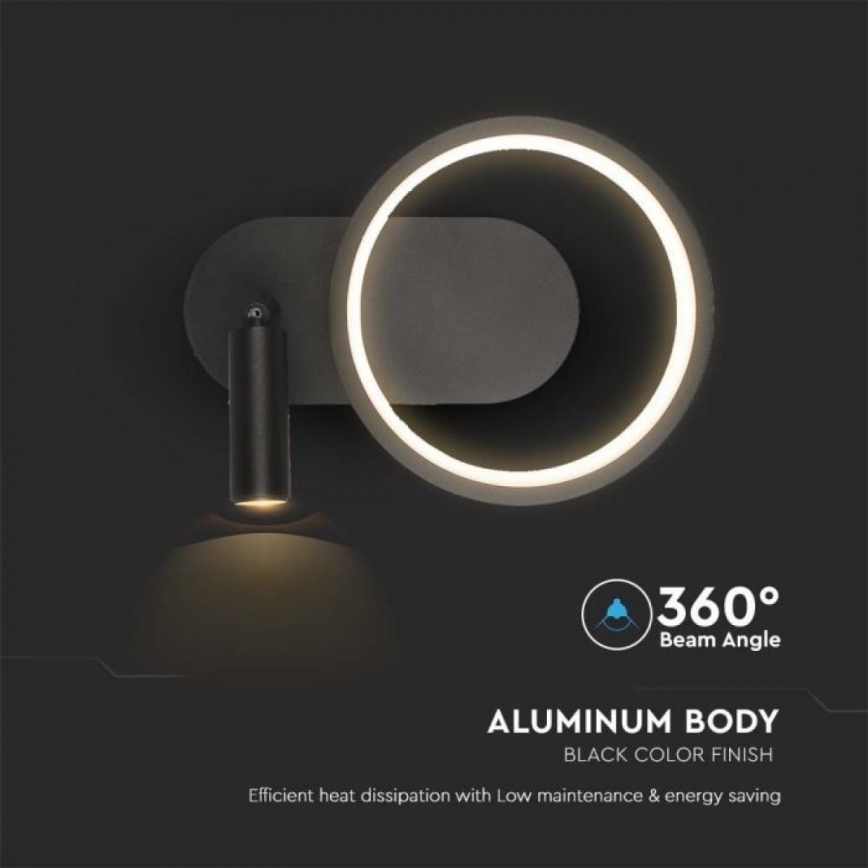LED væglampe LED/14W/230V 4000K sort