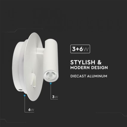 LED væglampe LED/3W/230V + LED/6W/230V 3000K hvid
