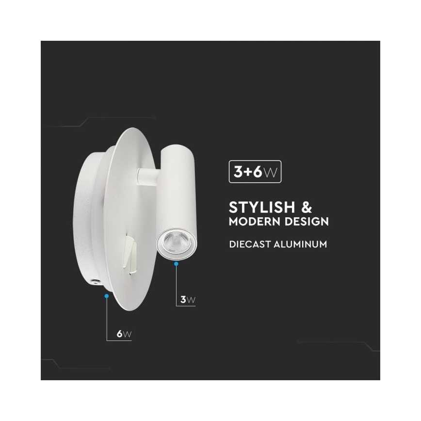 LED væglampe LED/3W/230V + LED/6W/230V 3000K hvid