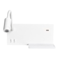 LED væglampe med hylde SHELF 1xLED/4W+1xLED/5W+1xLED/2W/230V + USB-port hvid