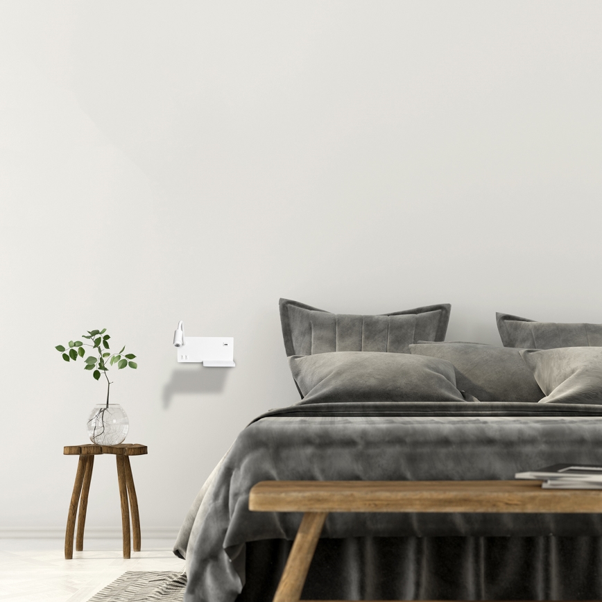 LED væglampe med hylde SHELF 1xLED/4W+1xLED/5W+1xLED/2W/230V + USB-port hvid