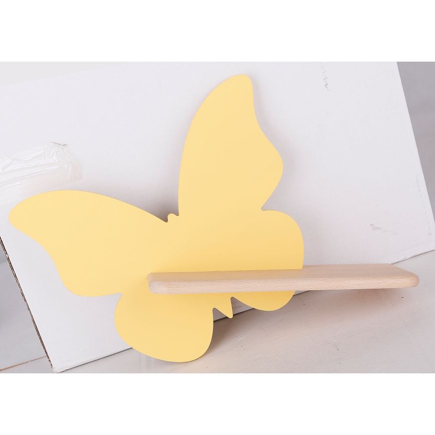 LED væglampe med hylde til børn BUTTERFLY LED/5W/230V gul/træ