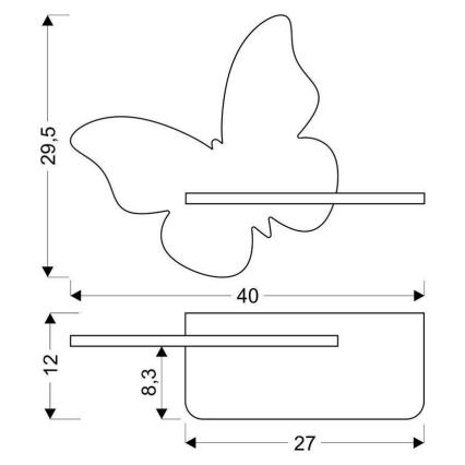 LED væglampe med hylde til børn BUTTERFLY LED/5W/230V gul/træ