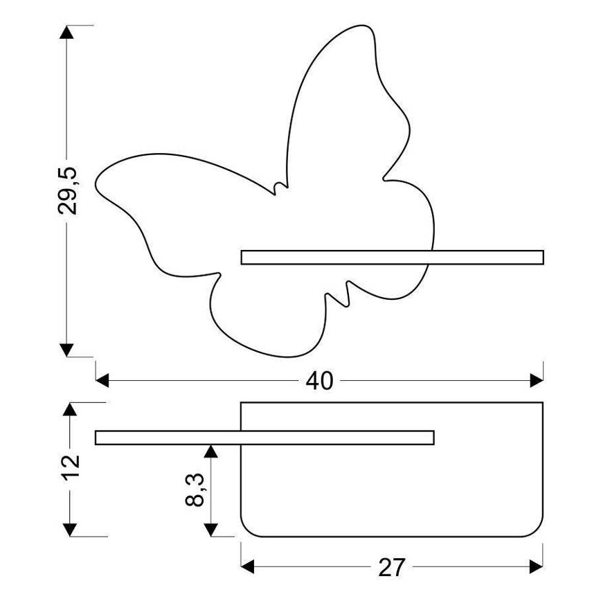 LED væglampe med hylde til børn BUTTERFLY LED/5W/230V gul/træ