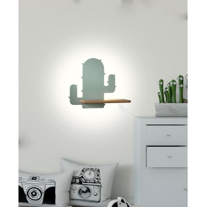 LED væglampe med hylde til børn CACTUS LED/4W/230V grøn/træ