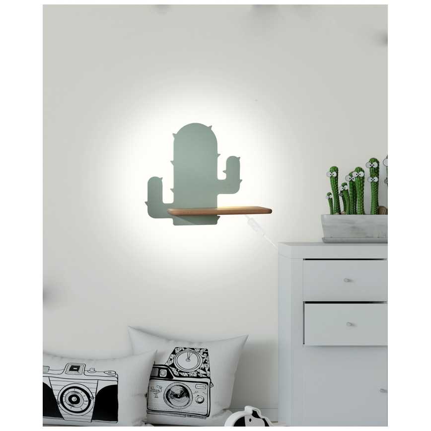 LED væglampe med hylde til børn CACTUS LED/4W/230V grøn/træ