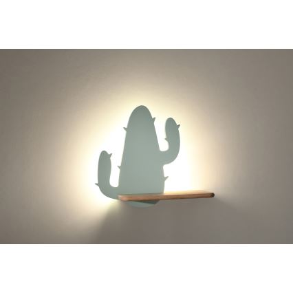 LED væglampe med hylde til børn CACTUS LED/4W/230V grøn/træ