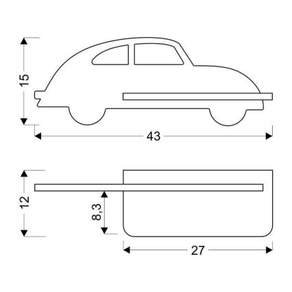 LED væglampe med hylde til børn CAR LED/5W/230V grå/træ