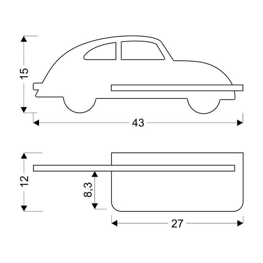 LED væglampe med hylde til børn CAR LED/5W/230V grå/træ