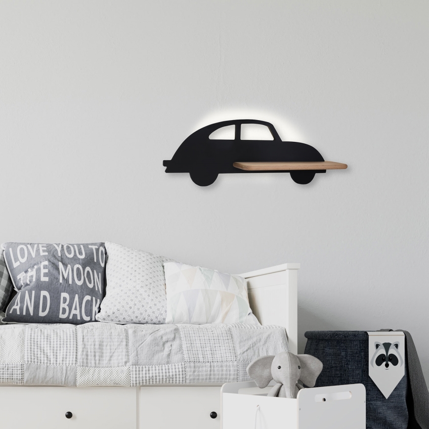 LED væglampe med hylde til børn CAR LED/5W/230V sort/træ