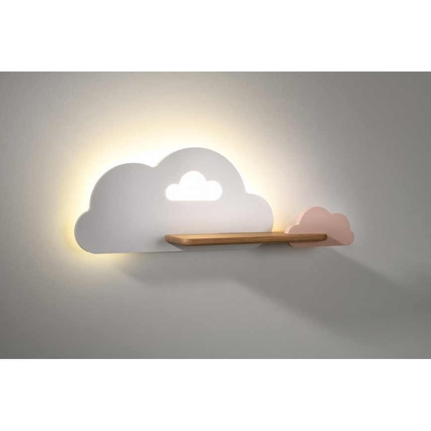 LED væglampe med hylde til børn CLOUD LED/5W/230V hvid/lyserød