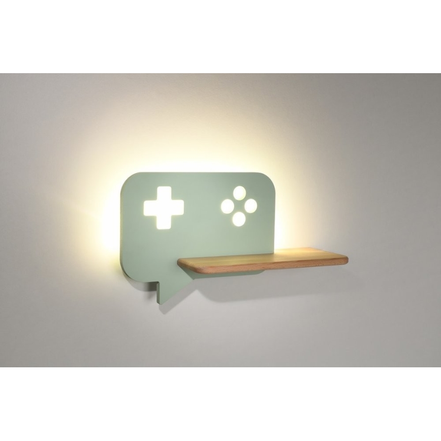 LED væglampe med hylde til børn CONSOLE LED/5W/230V grøn