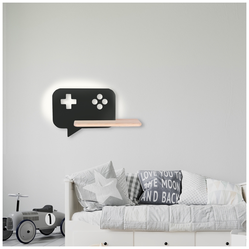 LED væglampe med hylde til børn CONSOLE LED/5W/230V sort