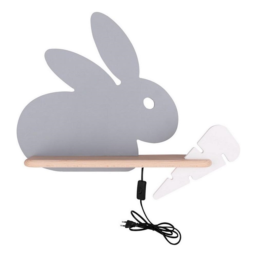 LED væglampe med hylde til børn RABBIT LED/4W/230V grå/hvid/træ