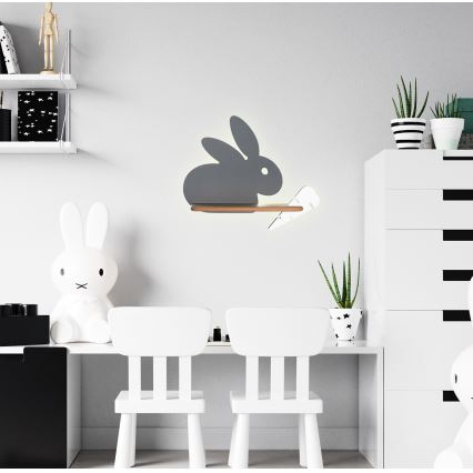 LED væglampe med hylde til børn RABBIT LED/4W/230V grå/hvid/træ