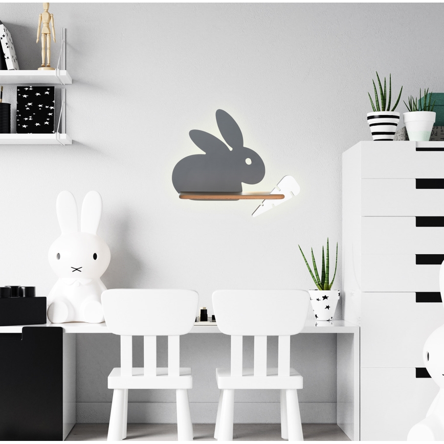 LED væglampe med hylde til børn RABBIT LED/4W/230V grå/hvid/træ