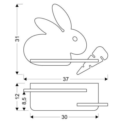 LED væglampe med hylde til børn RABBIT LED/4W/230V grå/hvid/træ