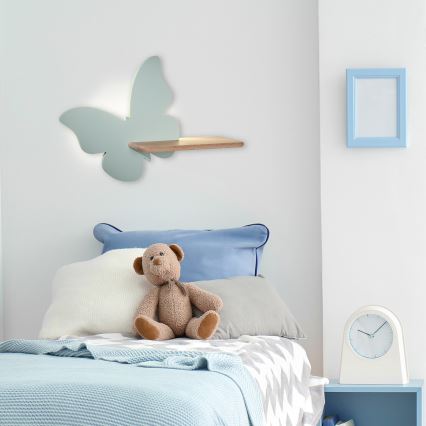 LED væglampe med hylde til børn SOMMERFUGL LED/5W/230V grøn/træ