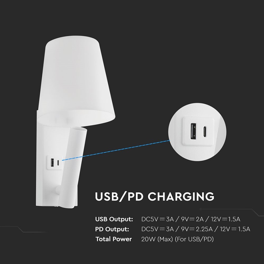 LED væglampe med USB-port LED/2W/230V 3000K hvid