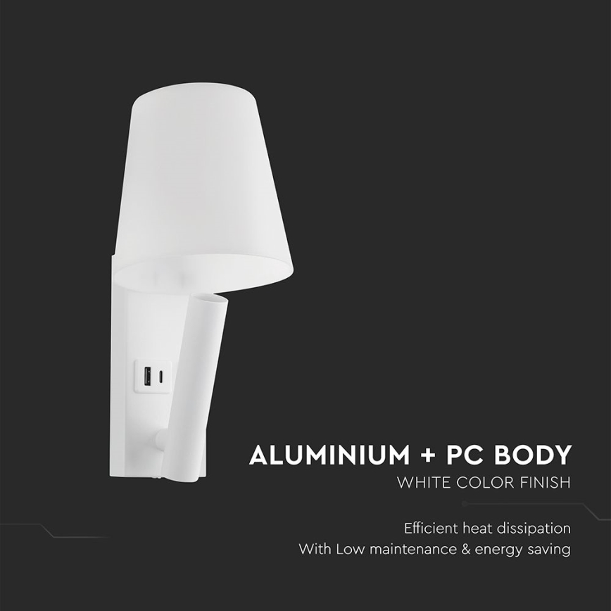 LED væglampe med USB-port LED/2W/230V 3000K hvid