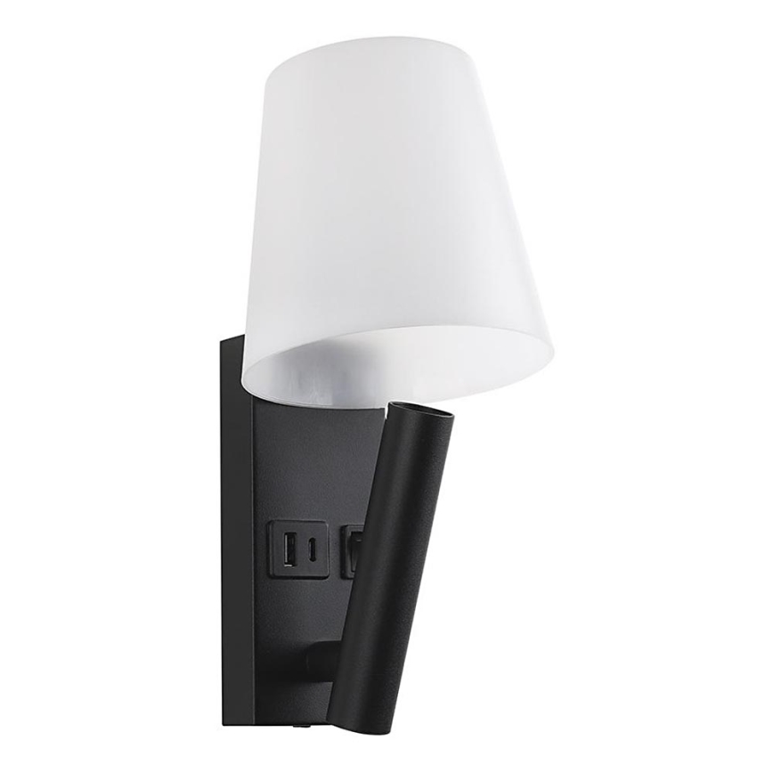 LED-væglampe med USB-port LED/2W/230V 3000K sort/hvid