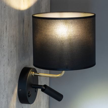 LED væglampe RICHI 1xE27/15W/230V + LED/3W/230V sort