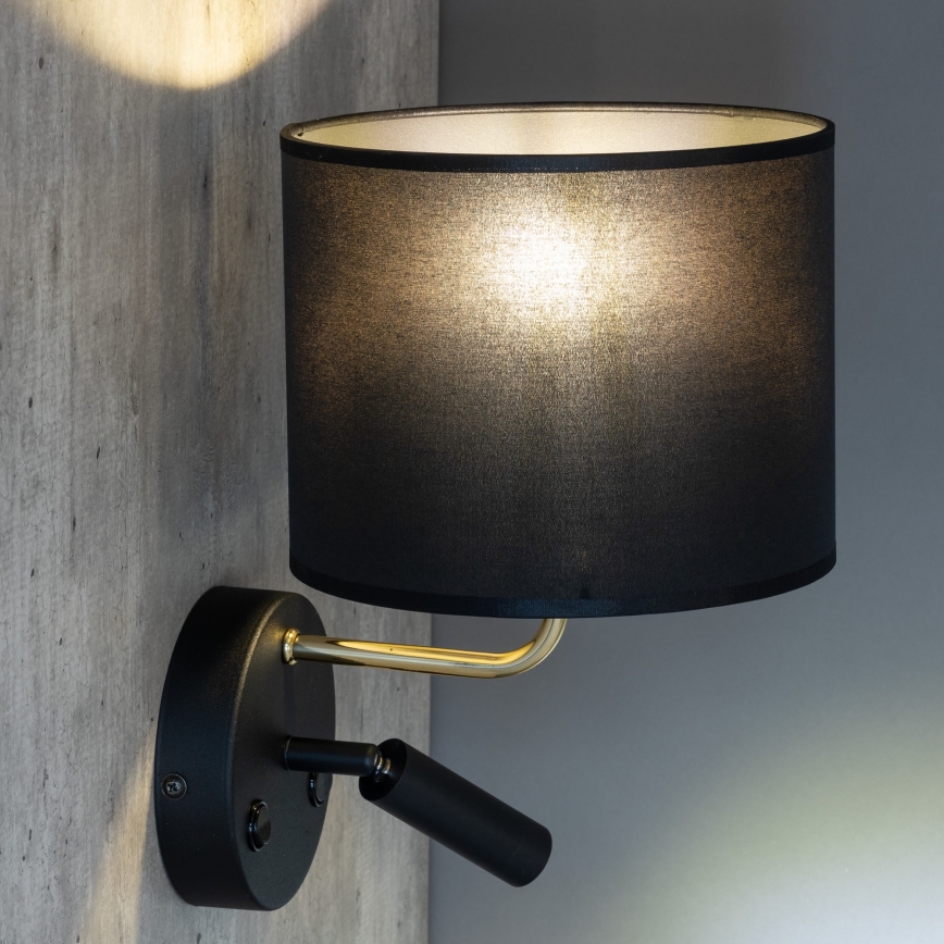 LED væglampe RICHI 1xE27/15W/230V + LED/3W/230V sort