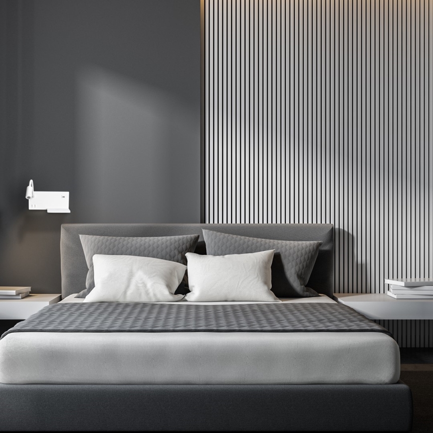 LED væglampe SHELF LED/4W+LED/5W+LED/2W/230V + USB port hvid