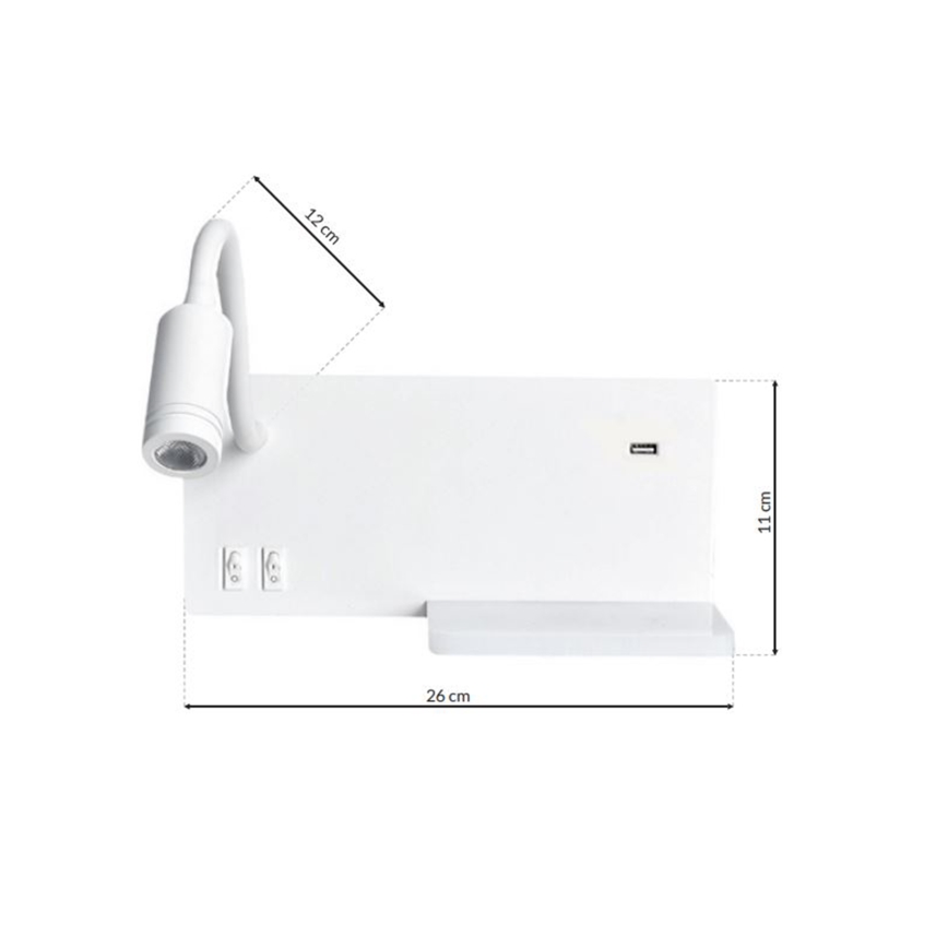 LED væglampe SHELF LED/4W+LED/5W+LED/2W/230V + USB port hvid