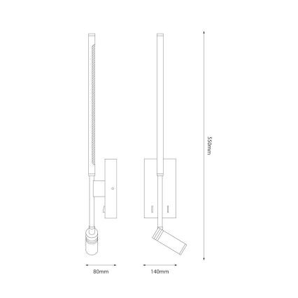 LED væglampe TORCH LED/6W/230V + LED/3W sort
