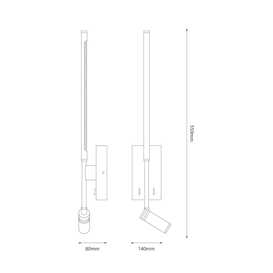 LED væglampe TORCH LED/6W/230V + LED/3W sort