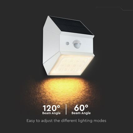 LED vægmonteret solcellelampe med sensor LED/2,5W/3,7V 3000/4000/6000K IP65 1200 mAh hvid
