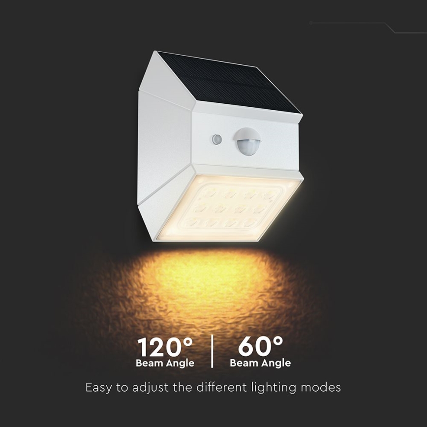 LED vægmonteret solcellelampe med sensor LED/2,5W/3,7V 3000/4000/6000K IP65 1200 mAh hvid