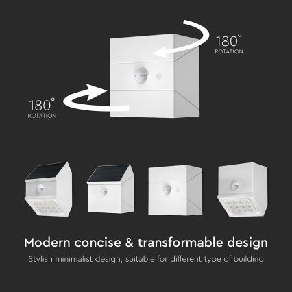 LED vægmonteret solcellelampe med sensor LED/2,5W/3,7V 3000/4000/6000K IP65 1200 mAh hvid