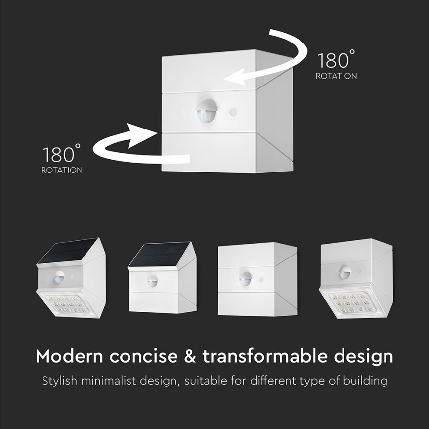 LED vægmonteret solcellelampe med sensor LED/2,5W/3,7V 3000/4000/6000K IP65 1200 mAh hvid