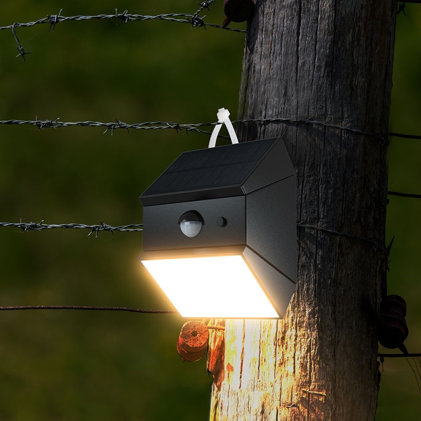 LED vægmonteret solcellelampe med sensor LED/2,5W/3,7V 3000/4000/6000K IP65 1200 mAh sort