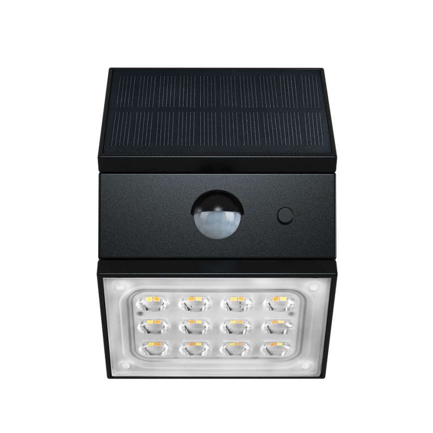 LED vægmonteret solcellelampe med sensor LED/2,5W/3,7V 3000/4000/6000K IP65 1200 mAh sort