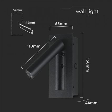 LED vægspot LED/2W/230V 3000K sort