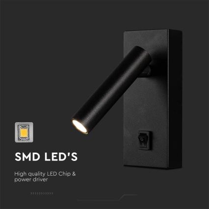 LED vægspot LED/2W/230V 4000K sort