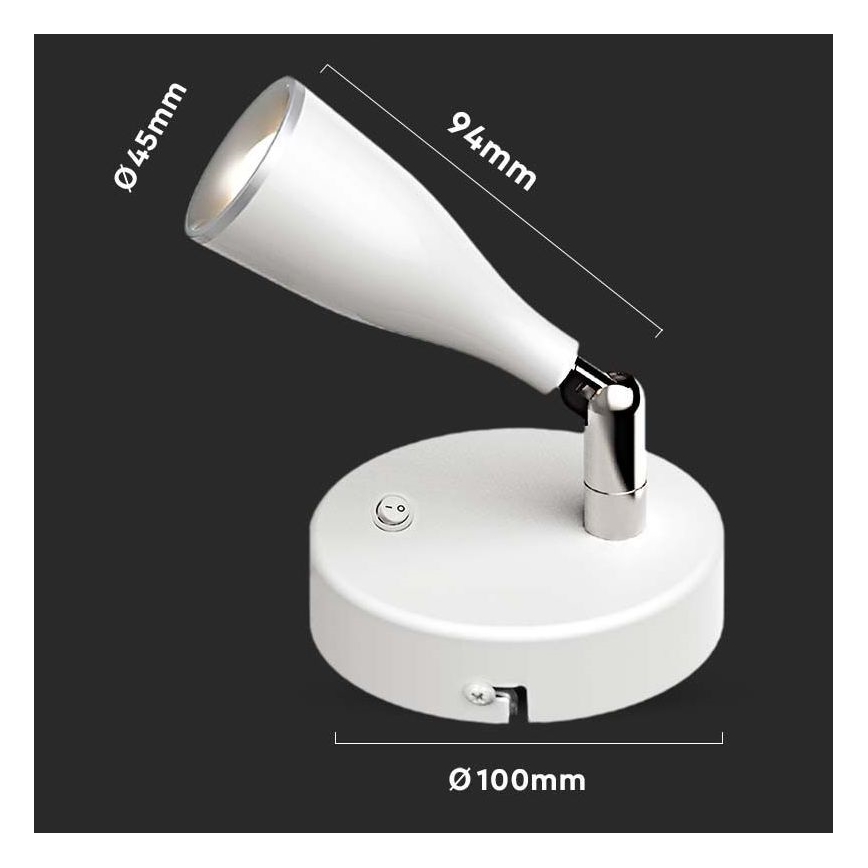 LED vægspot m. kontakt LED/4,5W/230V 3000K hvid