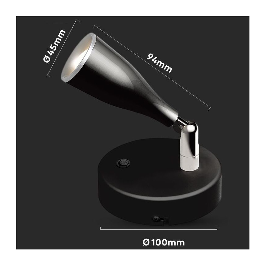 LED vægspot m. kontakt LED/4,5W/230V 4000K sort
