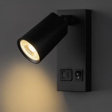LED vægspot med USB-opladning LED/5W/230V sort