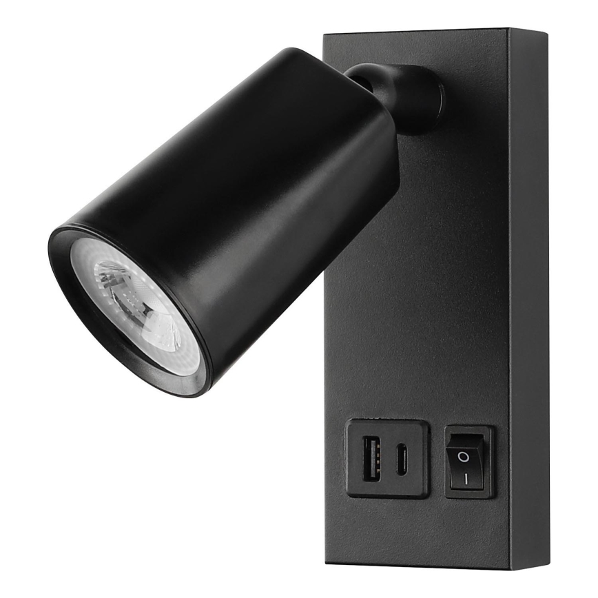 LED vægspot med USB-opladning LED/5W/230V sort