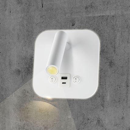 LED vægspot med USB-port LED/8W/230V 3000K hvid