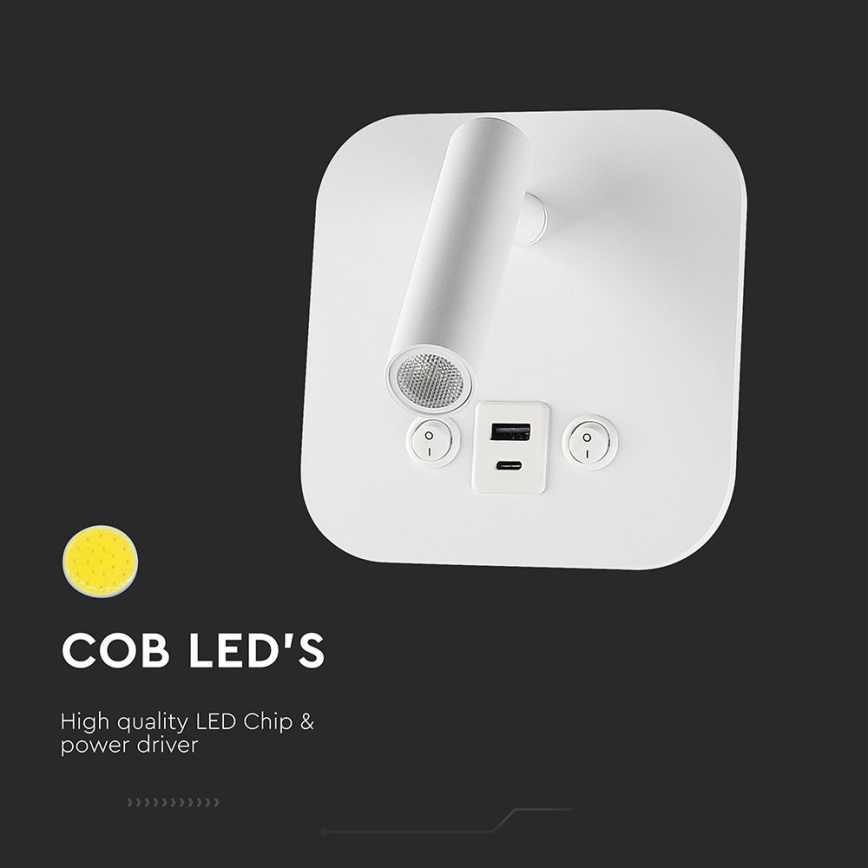 LED vægspot med USB-port LED/8W/230V 3000K hvid