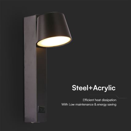 LED vægspot med USB-port LED/8W/230V 3000K