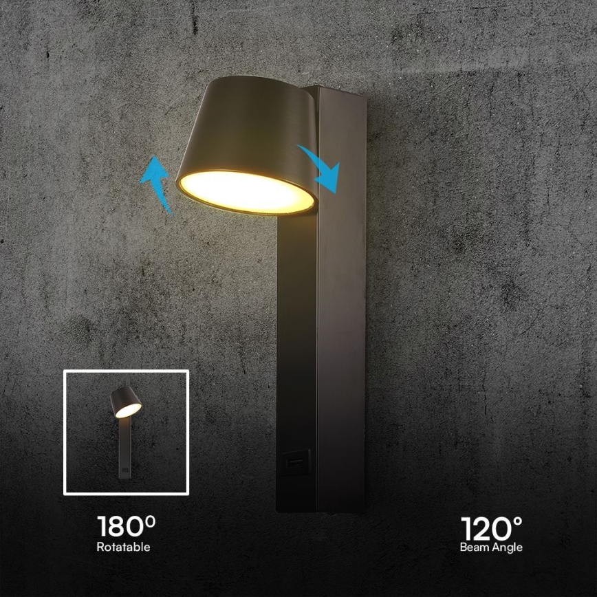 LED vægspot med USB-port LED/8W/230V 3000K