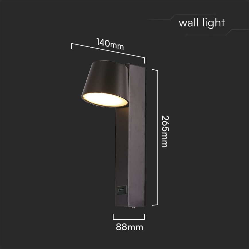 LED vægspot med USB-port LED/8W/230V 3000K