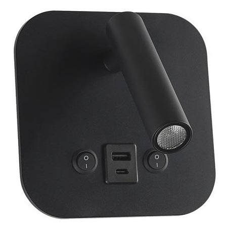 LED vægspot med USB-port LED/8W/230V 3000K sort